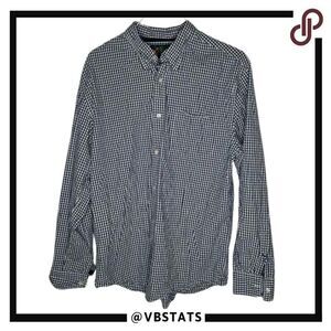 Roots Athletics Navy and White Plaid Long Sleeve Button Down Shirt in XL